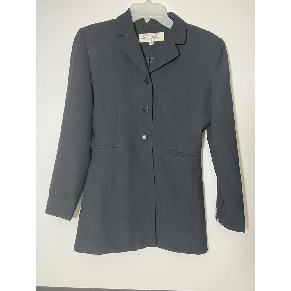 Larry Levine Suits Black Striped 2-Button Blazer Suit Petite Size 2P